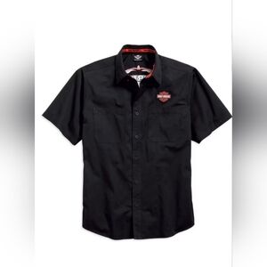 Harley-Davidson Men's Pinstripe Flames Black Button Woven Shirt Size Medium